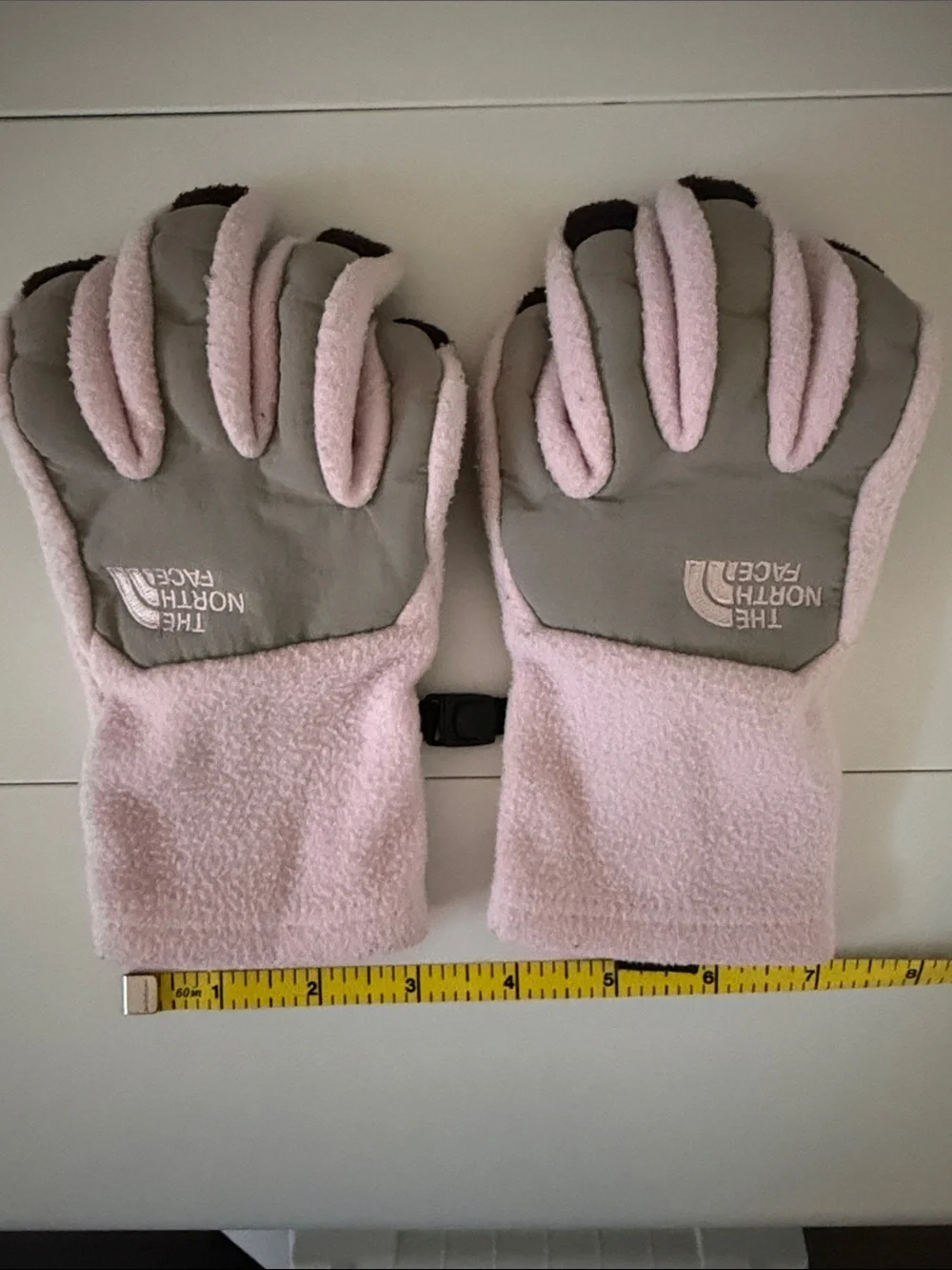 The North Face Light Pink and Gray Fleece Gloves
